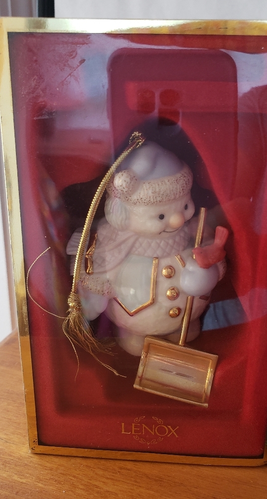 Lenox Snowman with Gold Shovel Ornament in original box